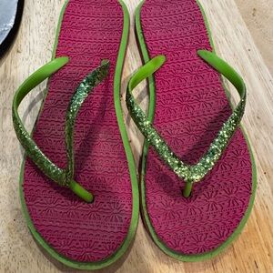Vibrant Green and Pink Flip-Flop Sandals